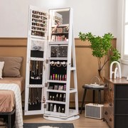 Espelho Guarda Joias rotativos 360° com luzes LED Espelho de corpo inteiro Com Estante 54,5 x 161 cm Branco