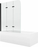 Mexen Cubik banheira retangular 160 x 70 cm com revestimento e parede de proteção 3 painéis 120 cm, transparente, preto
