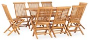 vidaXL 9 pcs conjunto jantar dobrável p/ exterior madeira teca maciça