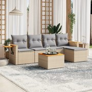 6 pcs conjunto de sofás p/ jardim com almofadões vime PE bege