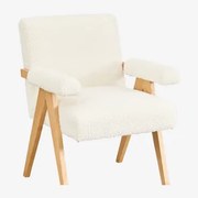 Poltrona Lucca Em Madeira E Tecido Bouclé Caracóis Blanco - Sklum