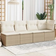 vidaXL Sofá de jardim de 4 lugares com almofadões vime PE bege