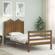 Estrutura cama cabeceira 90x200 cm madeira maciça castanho-mel