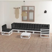 8 pcs conjunto lounge de jardim com almofadões pinho maciço