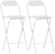HOMCOM Conjunto de 2 Bancos de Bar Dobráveis Bancos Altos de Cozinha com Encosto Apoio para os Pés 37x45x87 cm Branco | Aosom Portugal