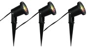 Conjunto de 3 projetores de jardim inteligentes pretos, incluindo cabo e ficha de 200 cm IP65, incluindo Zigbee GU10 - Basic