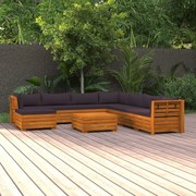 9 pcs conjunto lounge de jardim c/ almofadões acácia maciça