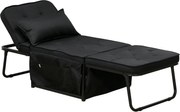 HOMCOM Poltrona 2 em 1 Sofá Cama Individual Encosto Reclinável 5 Posições com Almofada 180x64x40 cm Preto | Aosom Portugal