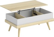 HOMCOM Mesa de Centro Elevatória com 3 Compartimentos de Armazenamento Ocultos e Pés de Madeira 100x79x54 cm Madeira e Branco | Aosom Portugal