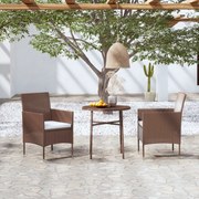 vidaXL 3 pcs conjunto de jantar para jardim vime PE castanho