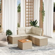 vidaXL 6 pcs conjunto de sofás p/ jardim com almofadões vime PE bege