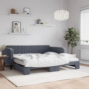 Sofá-cama c/ gavetão/colchões 100x200 cm veludo cinzento-escuro