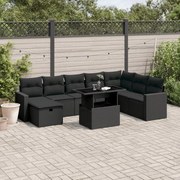 vidaXL 9 pcs conjunto de sofás p/ jardim c/ almofadões vime PE preto