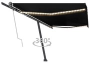 vidaXL Toldo automático com LED e sensor de vento 500x300 cm antracite