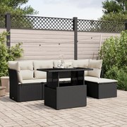 vidaXL 6 pcs conjunto sofás de jardim c/ almofadões vime PE preto