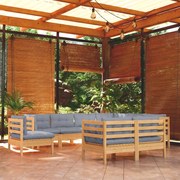 vidaXL 9 pcs conjunto lounge de jardim + almofadões cinza pinho maciço