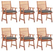 vidaXL Cadeiras de jantar p/ jardim 6 pcs c/ almofadões acácia maciça