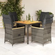 vidaXL 5 pcs conjunto de jantar p/ jardim c/ almofadões vime PE cinza
