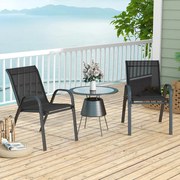 Conjunto de 2 cadeiras de jantar de jardim empilháveis Estrutura resistente ao tecido respirável Pátio exterior Praia 55 x 67 x 83 cm Preto
