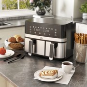 Fritadeira de ar quente sem óleo, Air Fryer, compartimento duplo de 8,5 L, 2700 W – 8 programas, temperatura regulável, temporizador preto