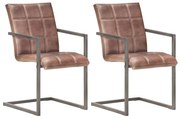 vidaXL Cadeiras jantar cantilever 2 pcs couro genuíno castanho velho