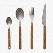 Conjunto De Talheres De 16 Peças Em Aço Inoxidável Tirvola Madeira Castanya - Sklum