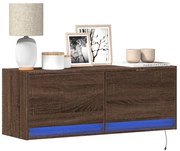 vidaXL Móvel de parede p/ TV luzes LED 100x31x35 cm carvalho castanho