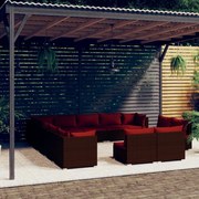 vidaXL 13 pcs conjunto lounge de jardim c/ almofadões vime PE castanho