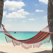 Cama Rede de Jardim 200x100 cm Rede Suspensa com Travessas de Madeira para Pátio Varanda Campismo Multicolor