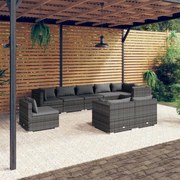 9 pcs conjunto lounge de jardim c/ almofadões vime PE cinzento