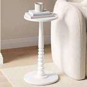 Mesa auxiliar redonda 30 cm de diâmetro em estilo Mid-Century Modern Coleção Mariel, branco