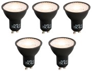 Conjunto de 5 lâmpadas LED GU10 reguláveis pretas 6W 500lm 2700K