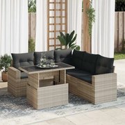 vidaXL 6 pcs conj. sofás jardim com almofadões vime PE cinzento-claro