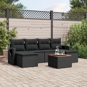 vidaXL 7 pcs conjunto de sofás p/ jardim c/ almofadões vime PE preto