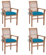 Cadeiras de jantar 4 pcs c/ almofadões azul-claro teca maciça