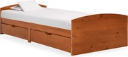 vidaXL Estrutura cama c/ 2 gavetas 90x200 cm pinho maciço castanho mel