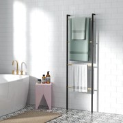 Toalheiro de 4 Níveis Toalheiro Casa de Banho com 4 Barras de Bambu e Estrutura de Aço 49x5,5x167,5 cm Preto e Madeira