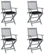 vidaXL Cadeiras exterior dobráveis c/ almofadões 4 pcs acácia maciça