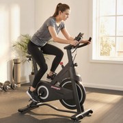 Bicicleta estática, Bicicleta de exercício, Resistência magnética ajustável, Ecrã LCD, Assento confortável, 108 x 51 x 116 cm, branco, preto
