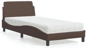 vidaXL Cama com colchão 90x200 cm couro artificial castanho