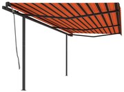 Toldo retrátil automático com postes 6x3 m laranja e castanho