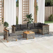 vidaXL 7 pcs conjunto sofás p/ jardim c/ almofadões vime PE cinzento