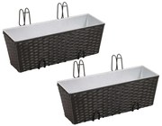 Conjunto de plantadeiras de rattan 2 peças Preto