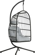 Outsunny Cadeira Suspensa com Suporte Cesto Dobrável de Vime Almofada Grossa e Altura Ajustável 101x105x196 cm Cinza Claro | Aosom Portugal