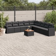 vidaXL 10 pcs conjunto sofás de jardim c/ almofadões vime PE preto