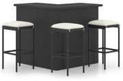 4 pcs conjunto de bar p/ jardim com almofadões vime PE preto