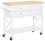 HOMCOM Carrinho de Cozinha com Rodas Aparador Multifuncional com Armário 2 Gavetas Prateleira e Barra para Panos 108x45x89cm Branco | Aosom Portugal