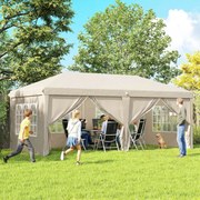 Tenda de jardim para exterior 6x3 m, tenda dobrável com paredes anti-UV, altura ajustável e saco de transporte bege