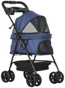 PawHut Carrinho Cães Dobrável Rodas Cesta Armazenamento Correias Segurança Janelas Confortável 67x45x96 cm Azul Escuro | Aosom Portugal
