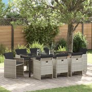 vidaXL Conjunto de Jantar de 9 Peças com Almofadas Cinza Claro Polyrattan